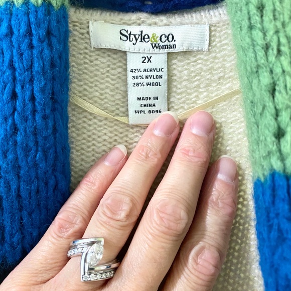 Style & Co, Plus Size 2X Sweater V-Neck tricolor Knit Long - Picture 12 of 12